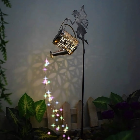 Fairy Solar Watering Can Lights, Outdoor Garden Decorative Lantern with Cascading Fairy Lights, Waterproof Metal Stake Light for Yard Patio Pathway