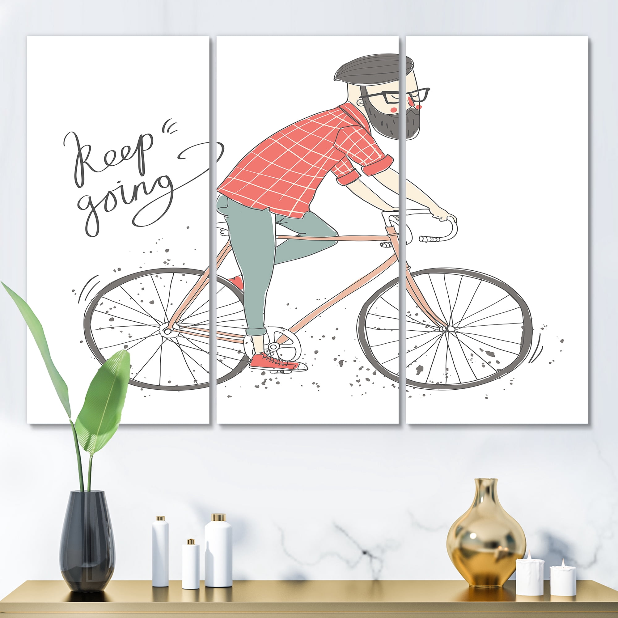 Designart ' Hipster Man Riding A Bicycle ' Children's Art Canvas Wall Art Print