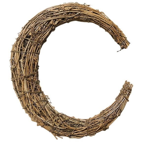 Moon Shape Rattan Wreath Handmade Decorative Wreath for Christmas and Home Decor, Natural Rattan Craft