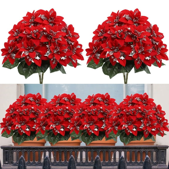 Artificial Poinsettia Flower Bouquet Realistic Silk Floral Arrangement for Home Office Wedding Party Decor Indoor Outdoor