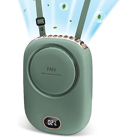 FU1999Portable Neck Fan, Hanging Neck Fan Hands Free with Adjustable Lanyard and Bracket, USB Rechargeable Bladeless Mini Fans Portable, 3 Speeds for Women Kids Outdoor Travel, Green