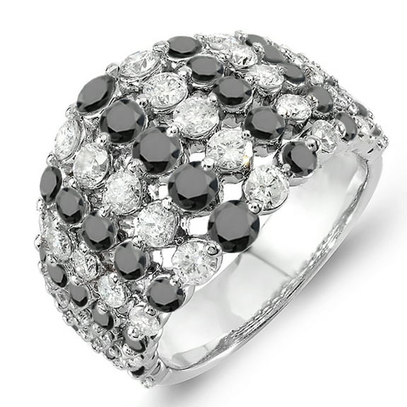 Dazzlingrock Collection 3.25 Carat (ctw) 10k Round White And Black Diamond Ladies Right Hand Ring 3 1/4 CT, White Gold, Size 6.5