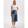 thumbnail image 3 of DARING DIVA Women's Raw Hem Midi Jean Skirts with Slit Large Blue, 3 of 7