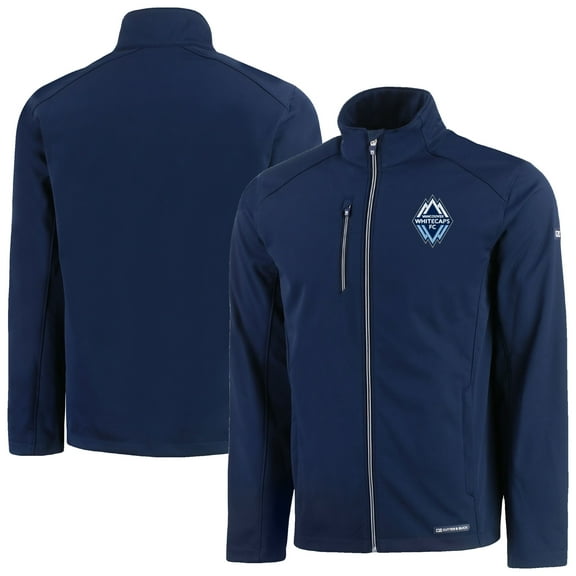 Men's-Cutter & Buck  Navy Vancouver Whitecaps FC Evoke Eco Softshell Recycled Full-Zip Jacket