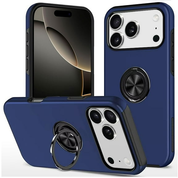 For iPhone 17 Pro CHIEF Oil Painted Magnetic Ring Stand Hybrid Case Cover - Dark Blue