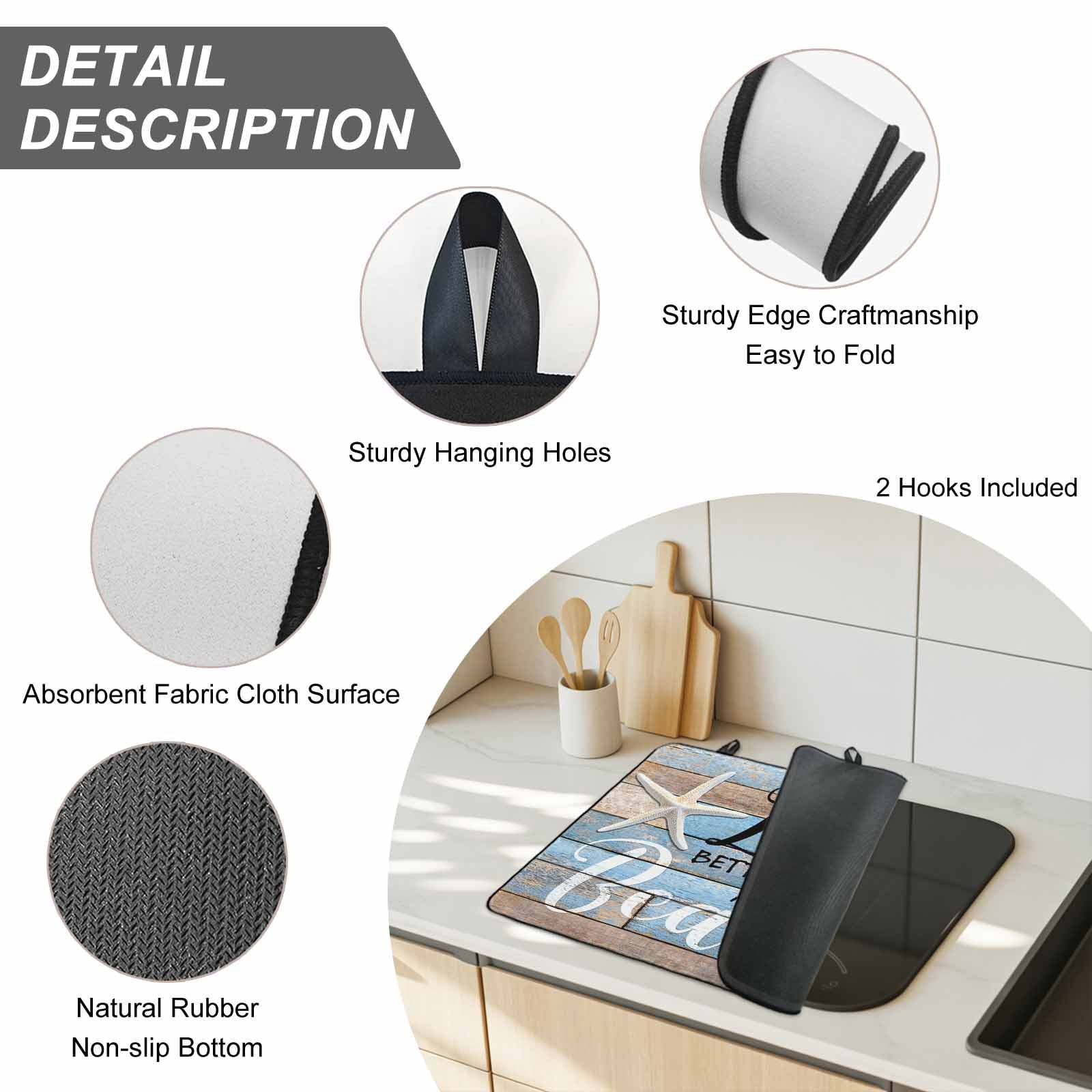 Blue Beach Stove Top Cover for Electric Stove, Heat-proof & Non Slip Glass Top Stove Cover Protector, Coastal Starfish Graffiti Retro Wooden Plank Kitchen Flat Cooktop Rubber Mat 24x21 Inches