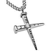 ARMOR OF GOD, Men's Nail Cross Necklace with Stainless Steel Curb Chain
