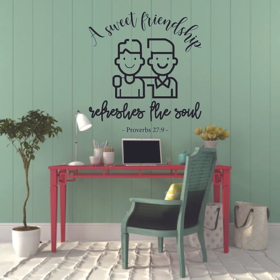 Sweet Friendship Proverbs 27:9 Bible Verse Religious Religion Christ Saying Motivational Quote Wall Decal Wall Art Designs Stickers for Home Room House Decor Vinyl Wall Sticker Decoration (27x30 inch)