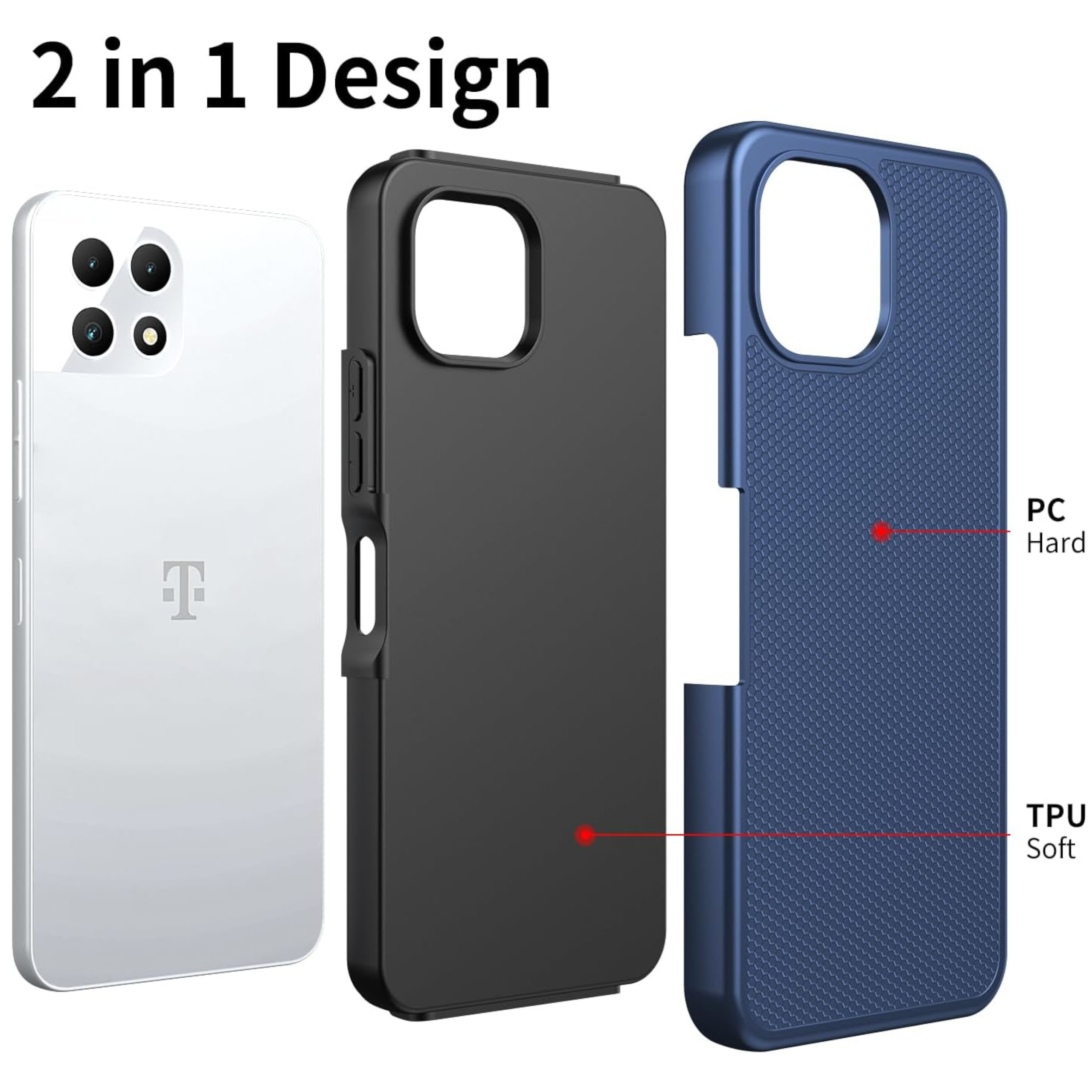 XPM for TCL K32 5G Dual Layer Slim & Tough Hybrid Shockproof Heavy Duty Rubber TPU Matte with Textured Rugged Shell Protection Phone Case Cover (Blue Navy)