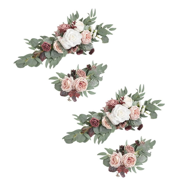 Guirnalda de flores artificiales decorativa para mesa de fiesta, decoración de ceremonia 2 Blanco Rosa Púrpura