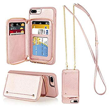 iPhone 7 Plus Crossbody Case ZVEdeng Zipper Wallet Card Holder Crossbody Strap Case for Women Shockproof Leather Case for iPhone 8 Plus/7 Plus 5.5'' Lizard Skin Beige iPhone 8 Plus Wallet Case 