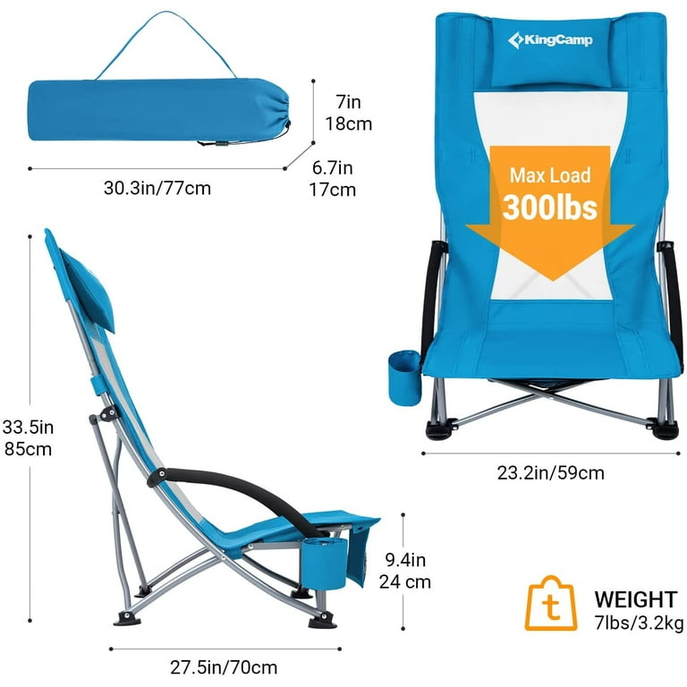 KingCamp Backpack Beach Camping Folding Chair Portable Lounge Chairs with Cup Holder 2 Piece for Adult Blue
