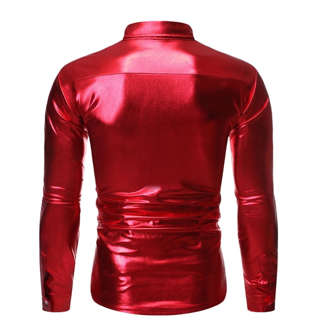 CEHVOM Men Autumn Lapel Cool Sequined Casual Hot Stamping Process Dance Shirt