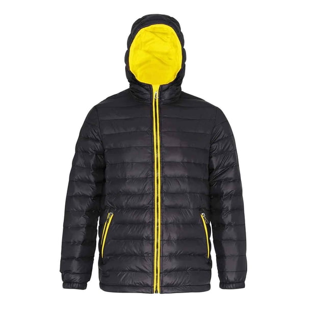 2786 - Abrigo acolchado resistente al viento y al agua con capucha hombre caballero (Negro/Amarillo) 2786 UTRW3424_blackbrightyellow