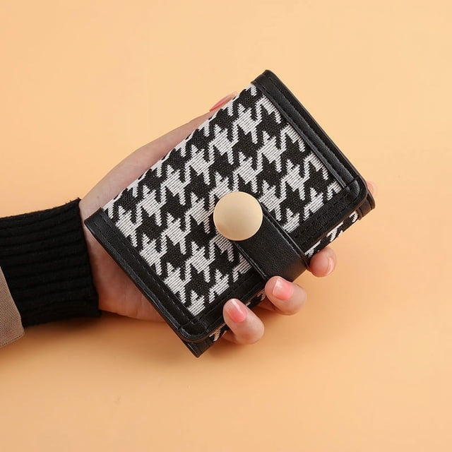 Cartera corta de mujer con diseño de pata de gallo, monedero pequeño de tres pliegues, cartera de mano larga multifuncional, tarjetero para mujer