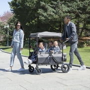 Jeep Wrangler Deluxe 4 Seater Stroller Wagon by Delta Children - Premium Quad Stroller Wagon for 4 Kids with Convertible Seats, Adjustable Push/Pull Handles, Removable Canopy & Flat Fold, Grey