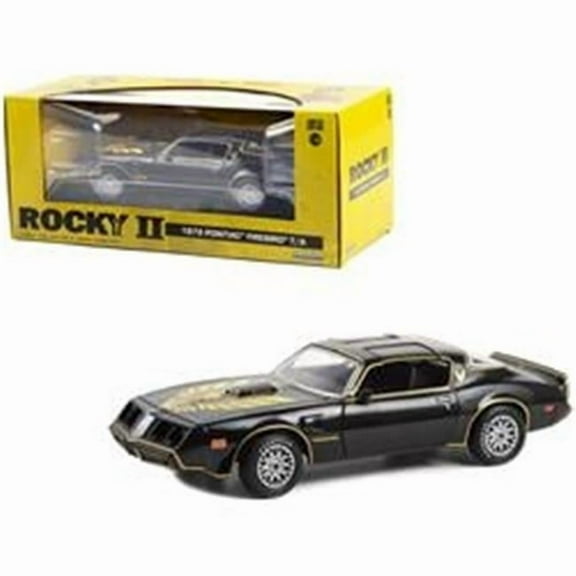 Greenlight 84171 1979 Pontiac Firebird TA Trans Am Black with Hood Phoenix Rocky II 1979 Movie 1 by 24 Scale Diecast Model Car