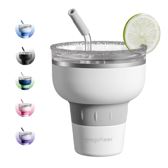 16 oz Cocktail Tumbler with Lid and Straw - Stainless Steel Insulated Margarita Tumbler - 320° Sippable Stemless Wine Cup for Party