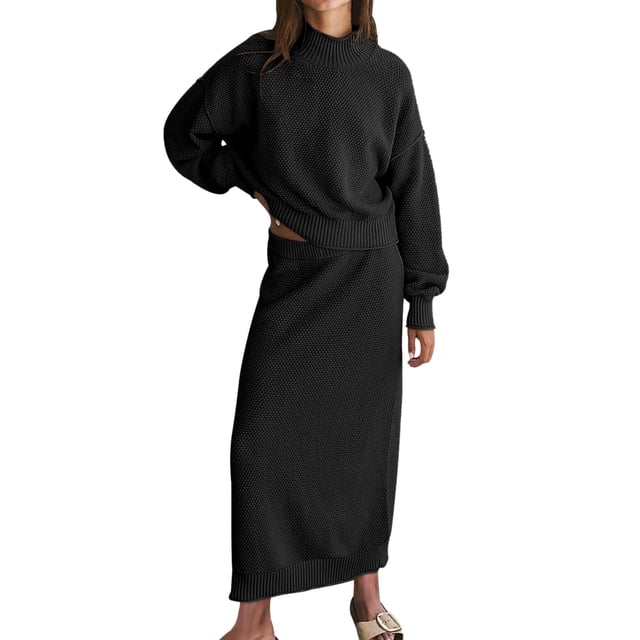 JHLZHS Robe Blanche Femmes Ensemble Jupe Chandail 2 Pcs Tenues Col Manches Longues Tricot Maxi Longue Jupe Ensembles Survêtement Robes d'Été Robe d'Été