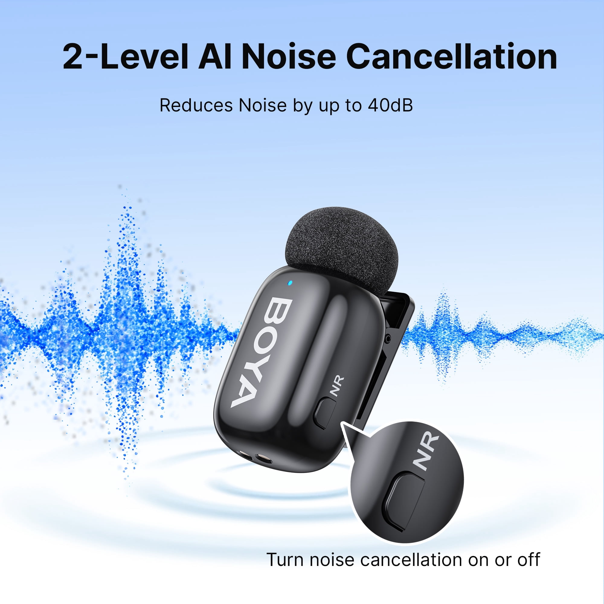 BOYA Mini 2 Wireless Lavalier Microphone, for iPhone/iPad/iPod, 30H,MIF, 328 FT, AI Cancelling, with Charging Case for Vlog, Streaming, Gray