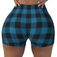 thumbnail image 2 of Fotbe Blue Black Plaid Shorts Sin Costuras – Shorts Deportivos de Cintura Alta para Mujer, Elásticos para Gimnasio, Yoga, Running o Ciclismo-Medium, 2 of 8