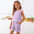 thumbnail image 4 of Tank Top Set for Girls, Solid Color Bubble Ruffle Trim Round Neck and Shorts 2-Piece Summer Casual Outfit for Kids, 4 of 9
