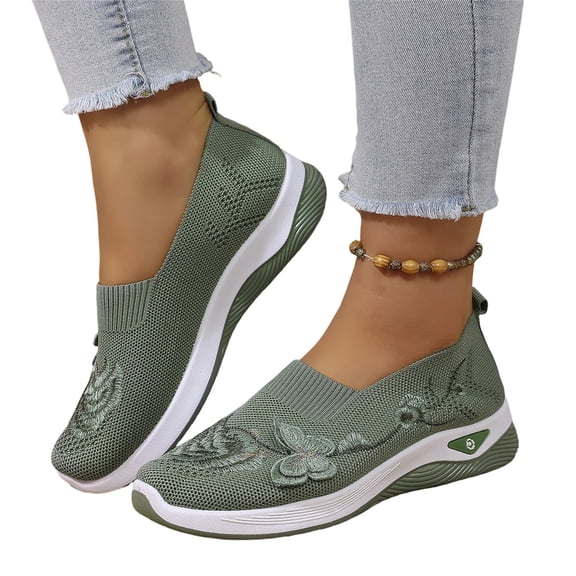 Willtoo Women's Butterfly Embroidered Loafers Breathable Knitted Mesh Slip-on Loafers Lightweight Comfortable Casual Sneakers Orthopedic Walking Shoes with Arch Support