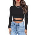 thumbnail image 7 of PrettyGuide Women's Knit Cropped Top Long Sleeve Crisscross Tie Back Casual Ribbed Fitted Crop Tee Shirt, 7 of 7
