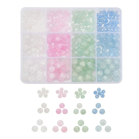 1Box 12 Style Crackle Glass Beads Dyed & Heated Frosted Round Mixed Color 400pcs/box