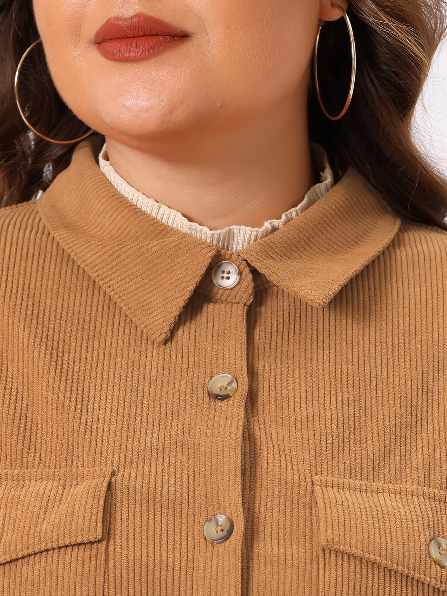 DARING DIVA Women's Plus Size Long Sleeve Button Down Blouses 1X Brown