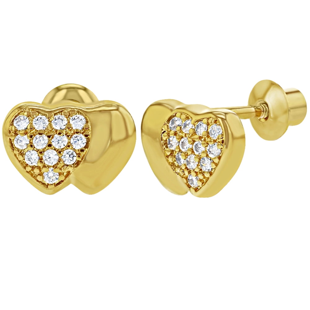18k Gold Plated Clear Children S Heart Back Earrings Baby Kids