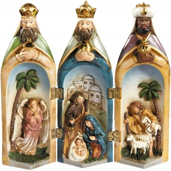 YuanKanJu Three Kings Religious Tri-Fold Nativity Christmas Statue, 7 1/4 Inches