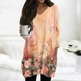 thumbnail image 2 of WTOBBY Women's Fashion Casual Retro Floral Print V-Neck Mid-Length Tunic Tops with Pockets, 3/4 Sleeve Blouses for Stylish and Comfortable Shirt Wear,Rose Gold S, 2 of 5