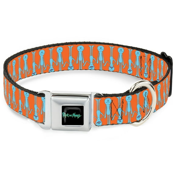 Rick and Morty Pet Collar, Dog Collar Metal Seatbelt Buckle, Mr. Meeseeks Poses Flip Orange, 9.5 to 13 Inches 1.0 Inch Wide