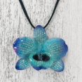 thumbnail image 5 of NOVICA Handmade .925 Sterling Silver Natural Orchid Pendant Necklace Adjustable in Blue from Thailand Resin Glass Bead 'Natural Feeling in Blue', 5 of 9