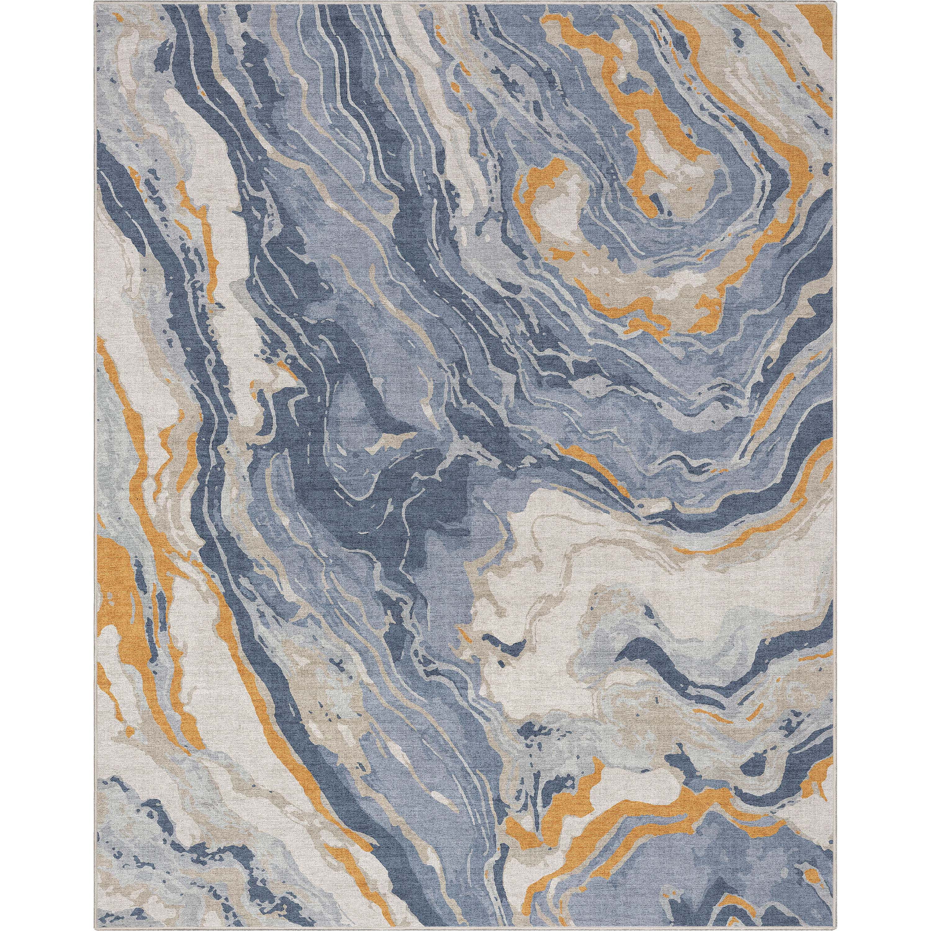 Well Woven Abstract Harmony Modern Stripes Pattern Blue Gold Flat-Weave Easy to Clean 7'7" x 9'10" Area Rug