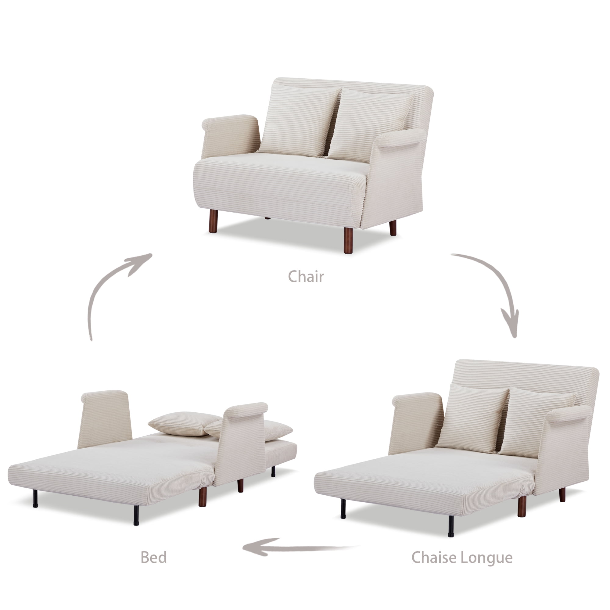 Artdeco Home Boston Convertible Futon Chair Beige, Velvet Medium Pillows Included, Multi-Position 6 in Sofa, Futon Chair