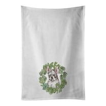 Carolines Treasures CK8801WTKT 28 x 19 in. Unisex French Bulldog Puppy Pied Christmas Wreath White Dish Towels Kitchen Towel - Set of 2