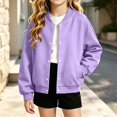 thumbnail image 2 of SGFCWSX Girls Bomber Jacket Button Down Snap Varsity Casual Lightweight Outerwear Coat Purple Size 12, 2 of 7