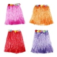 thumbnail image 1 of 4Pcs 40cm Kids Hawaiian Grass Dance Skirt for Beach Luau Party Decoration (Purple, Rose Red, Red and Orange), 1 of 2