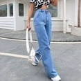 thumbnail image 6 of MuZeFu Wide Leg Jeans Women High Waisted Curvy Women's Solid Color Casual Large Pocket High Waist Versatile Straight Tube Loose Wide Leg Denim Pants, 6 of 9