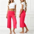 thumbnail image 2 of FINALGANG Womens Fold Over Waist Cropped Wide Leg Yoga Pants Solid Color Soft Stretchy Casual Loose Fit For Loungewear Yoga Daily Activities Red S, 2 of 5
