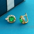 thumbnail image 3 of Gem Stone King 18K Yellow Gold Plated Silver Green Nano Emerald Greek Key Earrings for Women (4.00 Cttw, Gemstone May Birthstone, Oval 10X8MM), 3 of 3