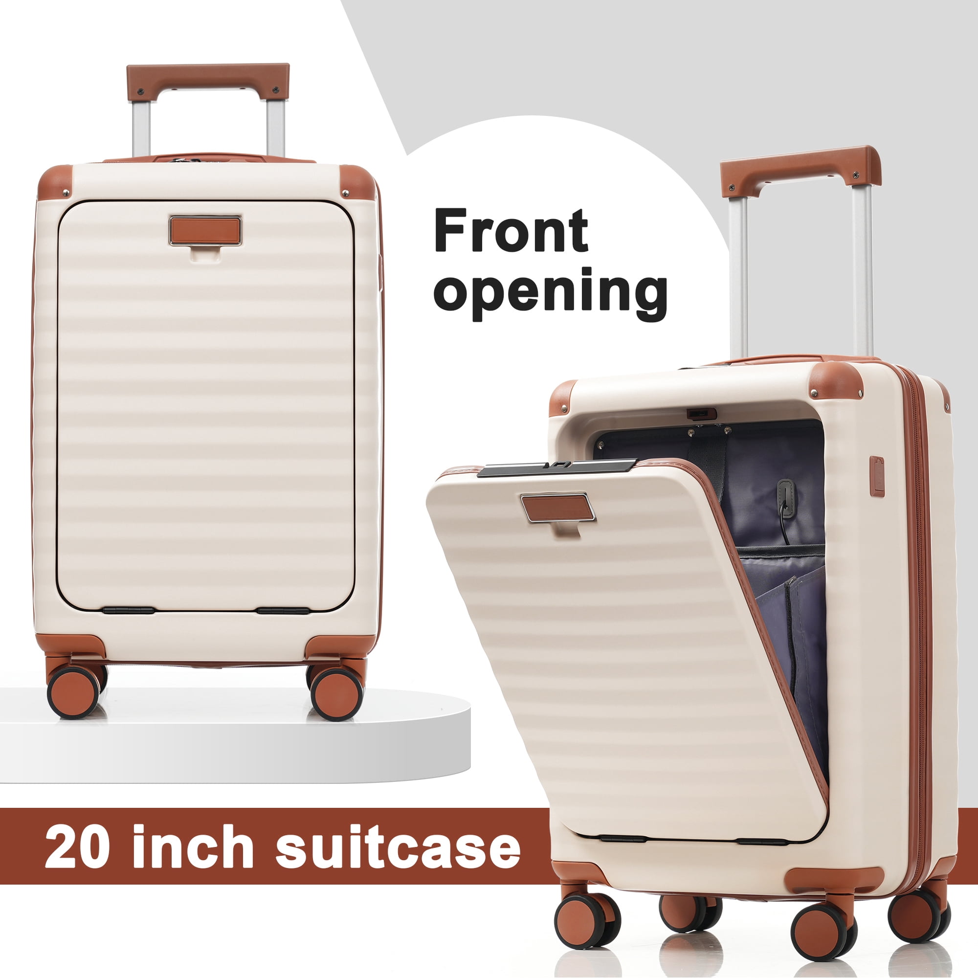 Euroco 5 Piece Luggage Sets Front Opening,Expandable Hardshell Suitcase with Spinner Wheels,2 Bags and TSA Lock,Lightweight Carry on Luggage with USB Port and Cup Holder(20"/24"/28"),White