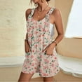 thumbnail image 2 of Womens Linen Jumpsuits Shorts with Pockets Floral Print Knotted Strap Summer Plus Size One Piece Short Rompers S-3X (M, Pink 01), 2 of 5