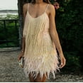 thumbnail image 2 of ZQGJB Cocktail Dresses for Women Sequin Feather Sleeveless Spaghetti Straps Backless Prom Party Club Dress Fashion Solid V Neck All-Over Fringe Sexy Bodycon Mini Dress #01-Beige XL, 2 of 9