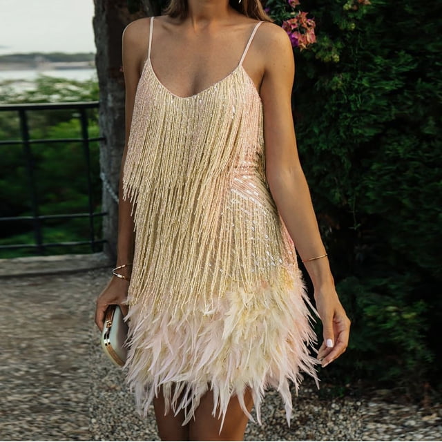 TIMIFIS Robe à Paillettes pour Femmes, Bretelles Spaghetti, Mini Robe de Soirée, Robe de Club, Ourlet Froncé, Robe Cocktail - Automne