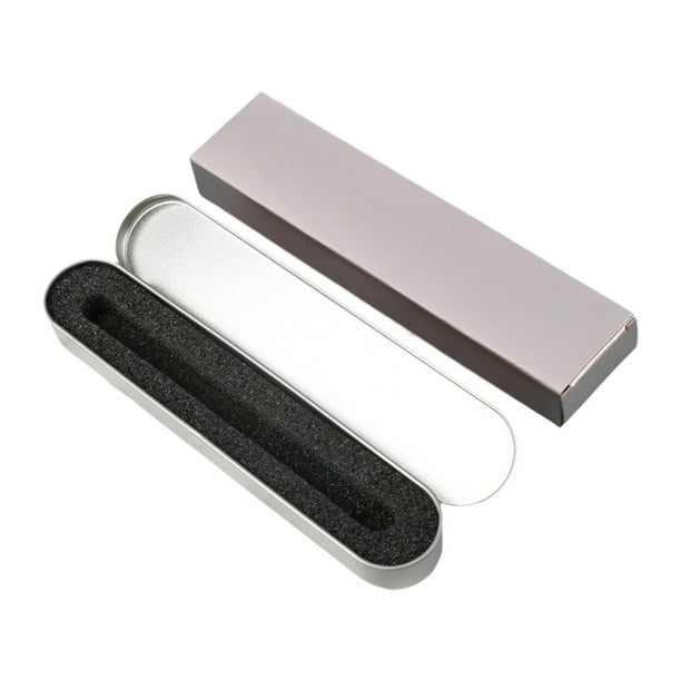 Estuche de lápices de metal, estuche vacío, portalápices con bisagras, organizador de útiles escolares hermético. Forro de EVA plateado