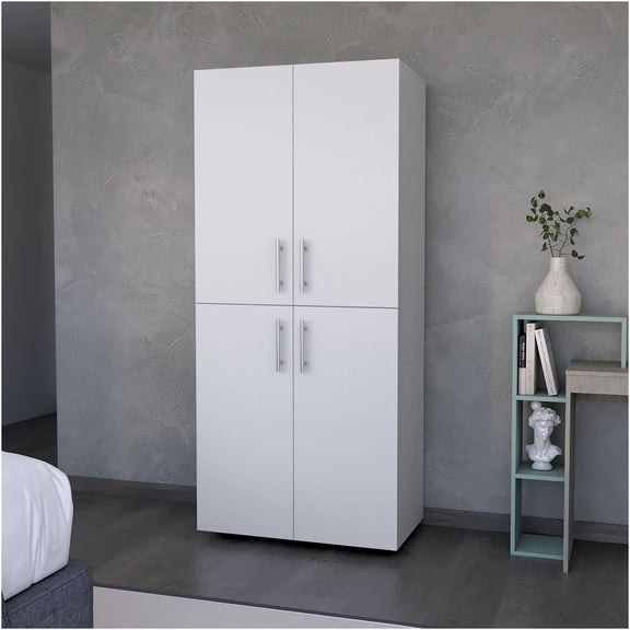 JERFIT White Modern Armoire Wardrobe with Doors, Shelves & Hanging Rod for Bedroom Storage