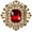Red CZ, variant on Vintage zircon brooch, gold-toned, Baroque style, rectangular, with crystal shells and pearls, Bohemian Victorian style, elegant wedding and Christmas decoration.